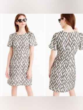 J. Crew Women’s Sheath 100% Silk Mini Dress Size 2 Flutter Sleeve Black & White